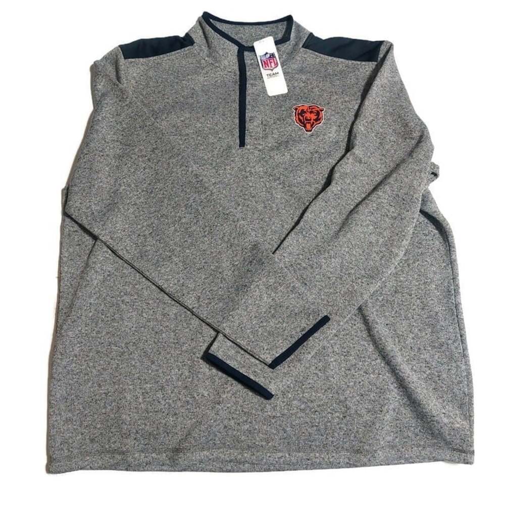 NWT Chicago Bears Quarter Button Pullover Sweatshirt Gray Team Apparel Mens 2XL